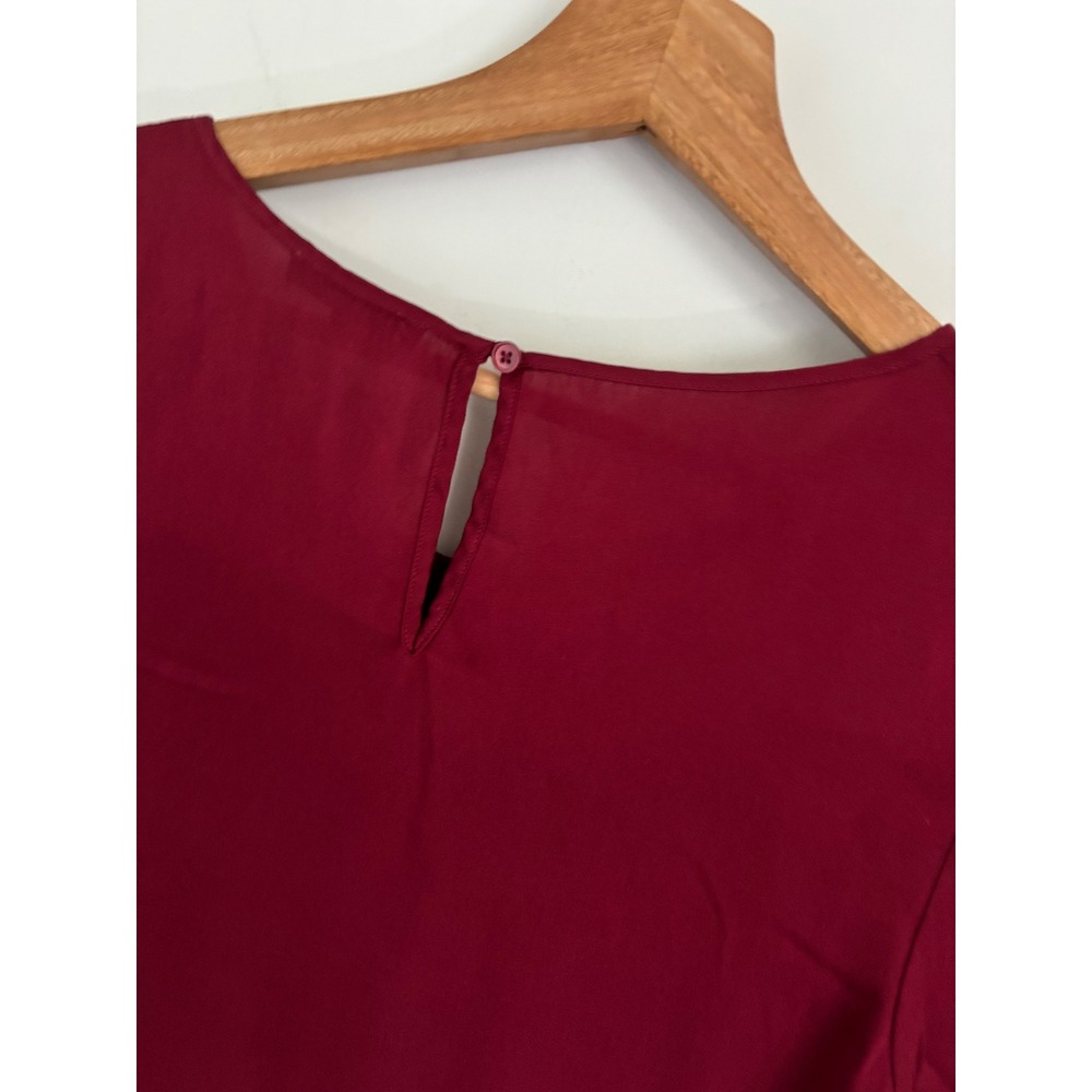 Quince Womens Silk Spandex Short Sleeve Blouse Burgundy Red Keyhole Top Size S - Picture 4 of 6
